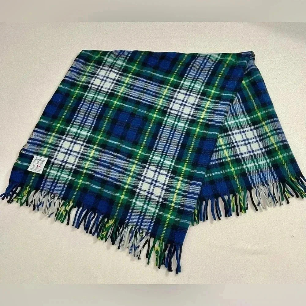 Vintage Faribo Wool Plaid Blanket with Fringe- stadium, hockey, car cabin Throw